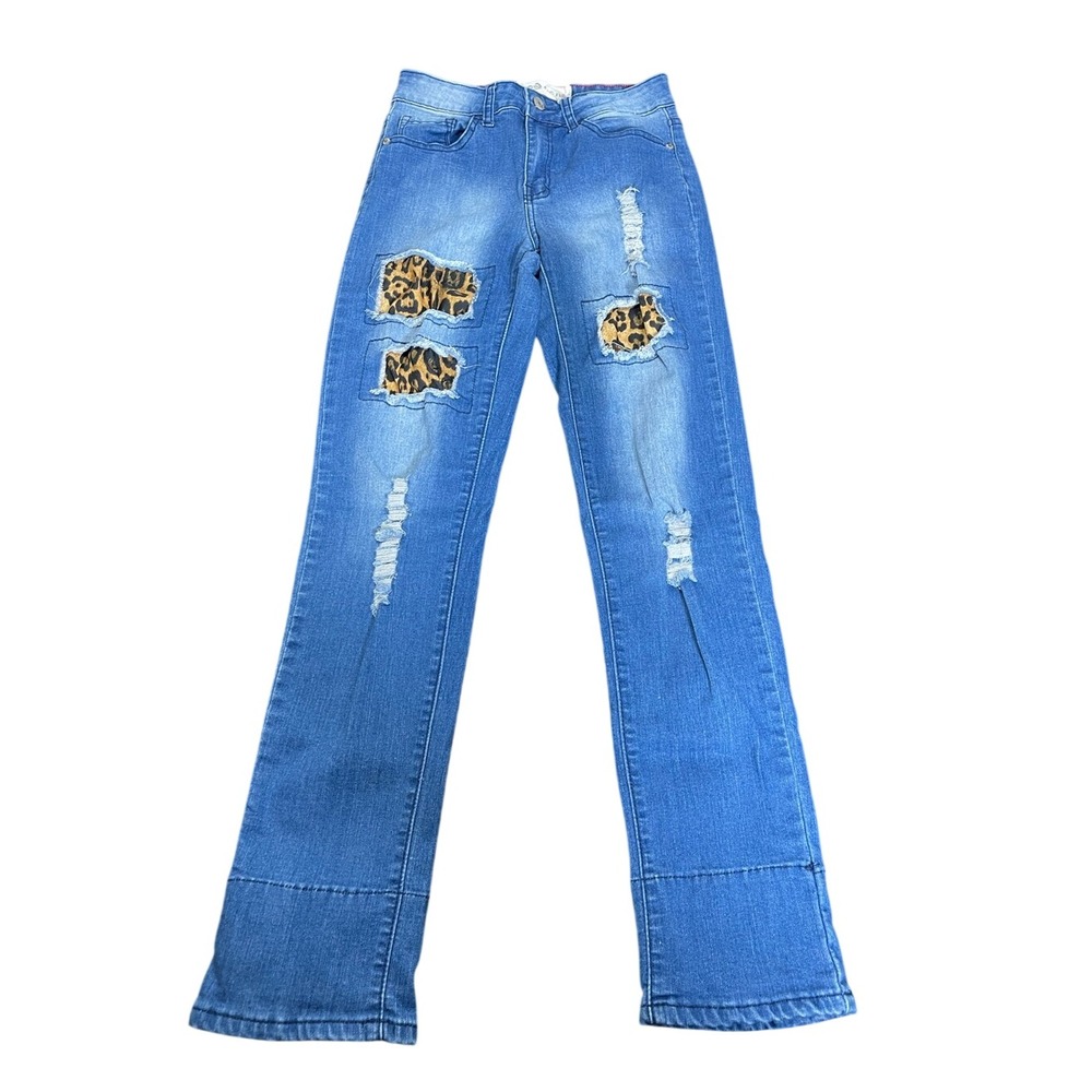 L&B Blue Straight-Leg Jeans with Leopard Patch